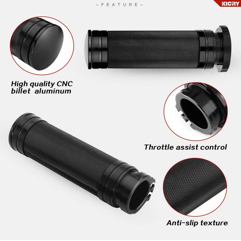 KICRY 1"" Motorcycle Hand Grips Black Chrome Handlebar Grips Compatible with Harley Touring Honda Yamaha Suzuki Kawasaki (Black-A) - Image 3